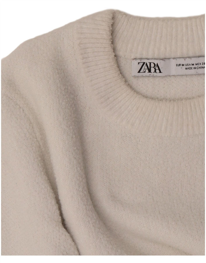 Zara Pull court à col rond pour femme UK 12 Blanc moyen