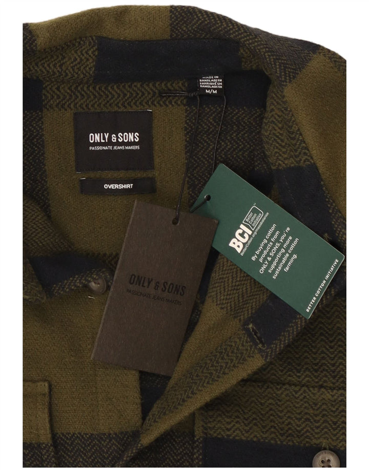Only & Sons Surchemise en Flanelle Homme Kaki Moyen à Carreaux en Coton