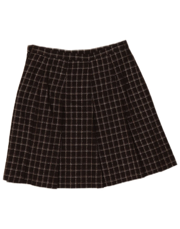 jupe plissée femme vintage UK 10 Petite W26 Laine à carreaux marron