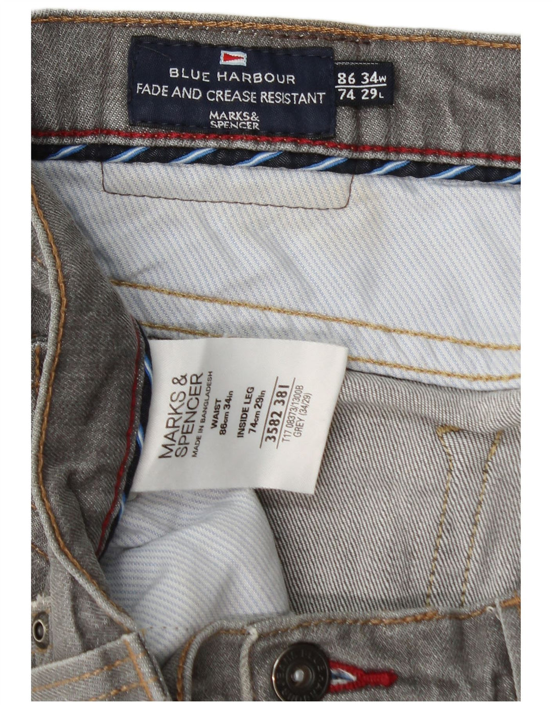 Marks & Spencer Jean droit Blue Harbor homme W34 L29 coton gris