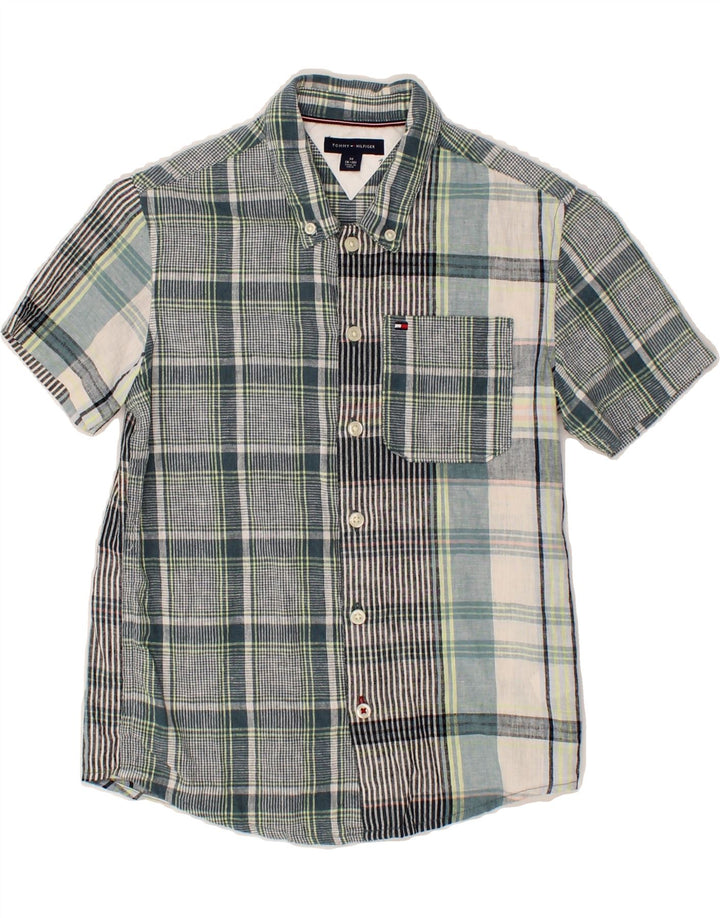TOMMY HILFIGER Boys Short Sleeve Shirt 8-9 Years Medium Green Plaid Vintage Tommy Hilfiger and Second-Hand Tommy Hilfiger from Messina Hembry 