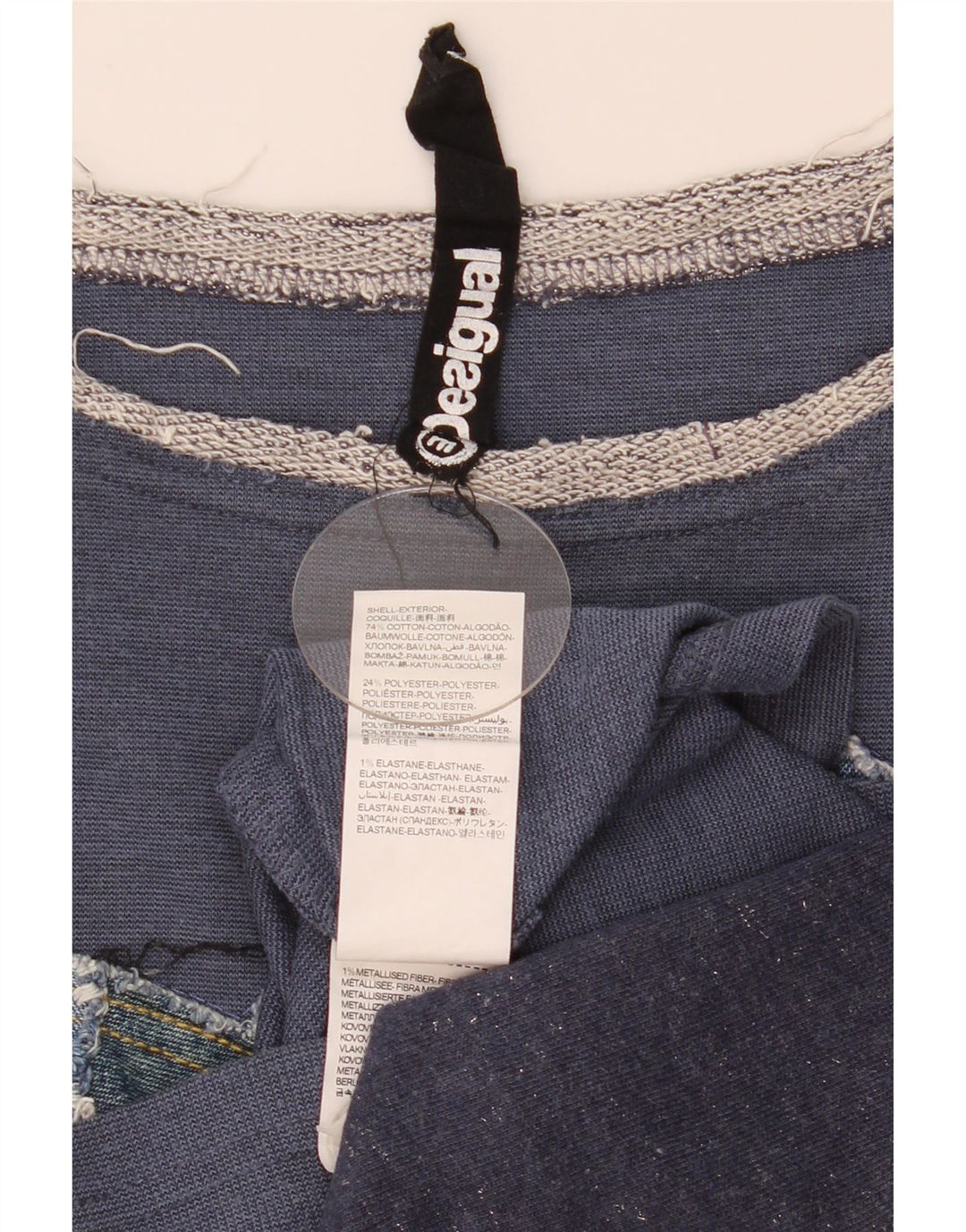 Desigual Haut Graphique Femme Manches 3/4 UK 14 Bleu Marine Moyen Patchwork
