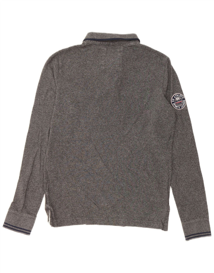 Superdry Polo Classique Graphique à Manches Longues Homme Gris Moyen Coton