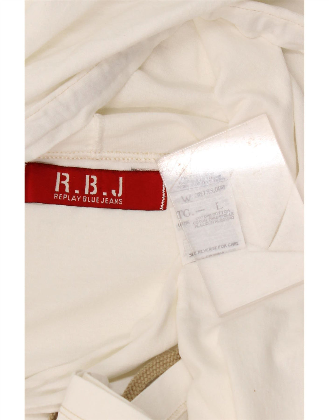 REPLAY Haut graphique à capuche à manches longues pour femme UK 14 Large Blanc Coton