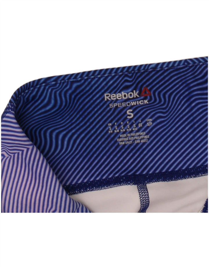 Reebok Femmes Capri Leggings UK 8/10 Petit Bleu Rayé