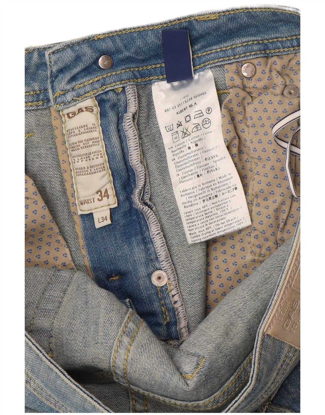 Gas Jean Slim Homme W34 L34 Bleu Coton