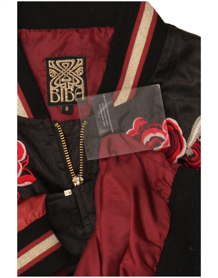 Biba Womens Graphic Bomber Jacket UK 8 Petit Noir Floral Polyester