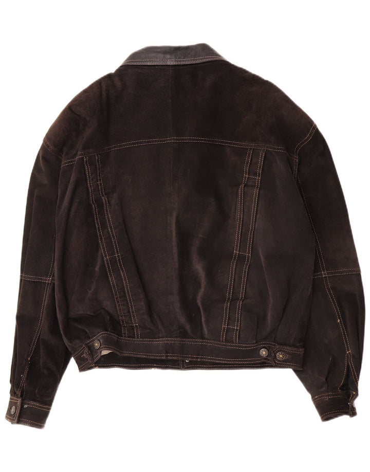 John F Gee Veste en cuir surdimensionnée pour homme IT 46 Petit daim marron