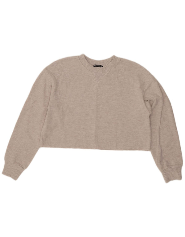 Zara Femme Crop Blouse Top UK 44 Gris Moyen Polyester