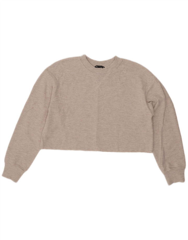 Zara Femme Crop Blouse Top UK 44 Gris Moyen Polyester