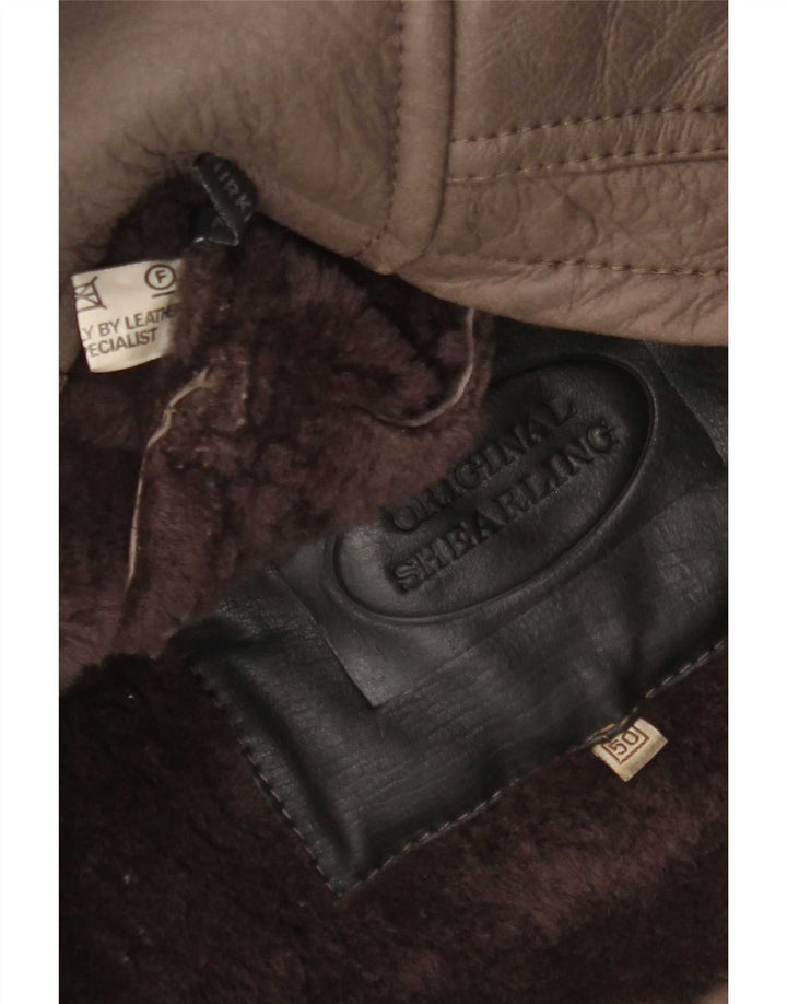 vintage Mens Double Breasted Shearling Jacket IT 50 Grand Cuir Marron
