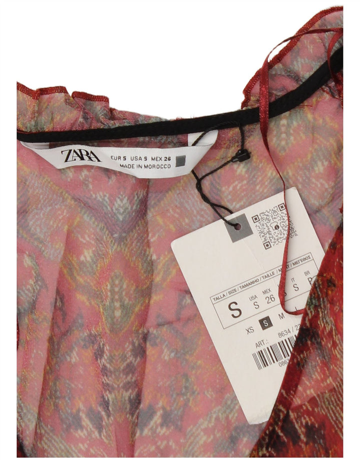 ZARA Tunique transparente à manches longues pour femme UK 8 Petit motif floral rouge