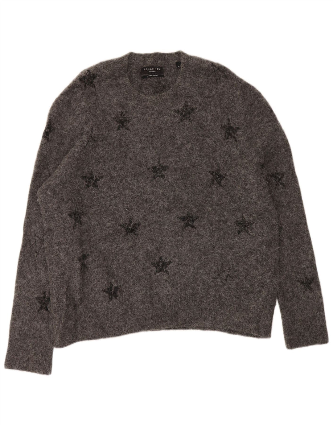 ALL SAINTS Pull à col rond pour femme UK 20 2XL Gris Géométrique