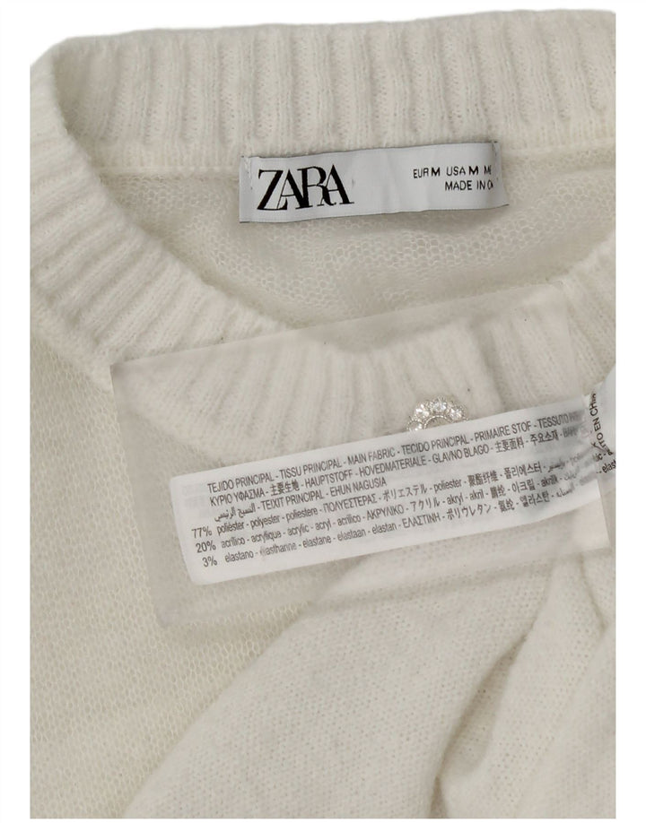 Zara Womens Crop Cardigan Pull UK 12 Moyen Blanc Polyester