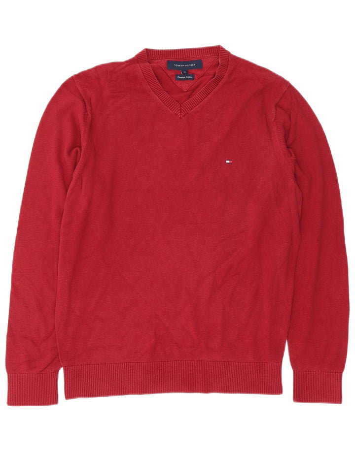 TOMMY HILFIGER Pull Col V Homme Rouge Moyen Coton