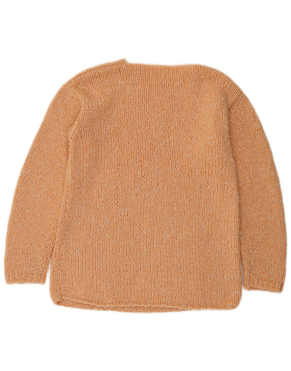 vintage Femmes Bateau Cou Jumper Pull UK 12 Moyen Orange Moucheté