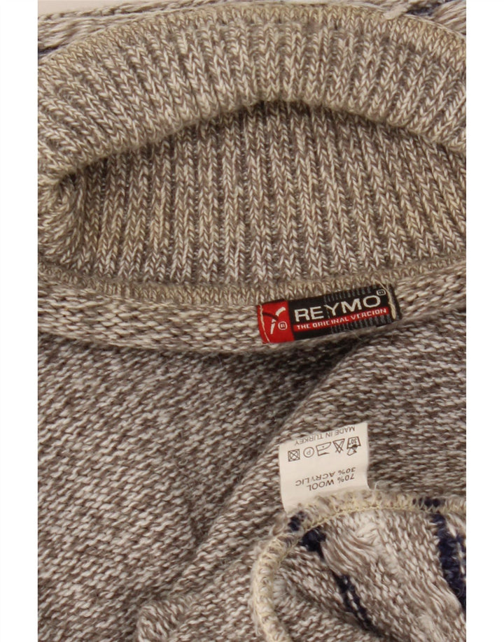 vintage Mens Roll Neck Jumper Pull Grande laine rayée grise