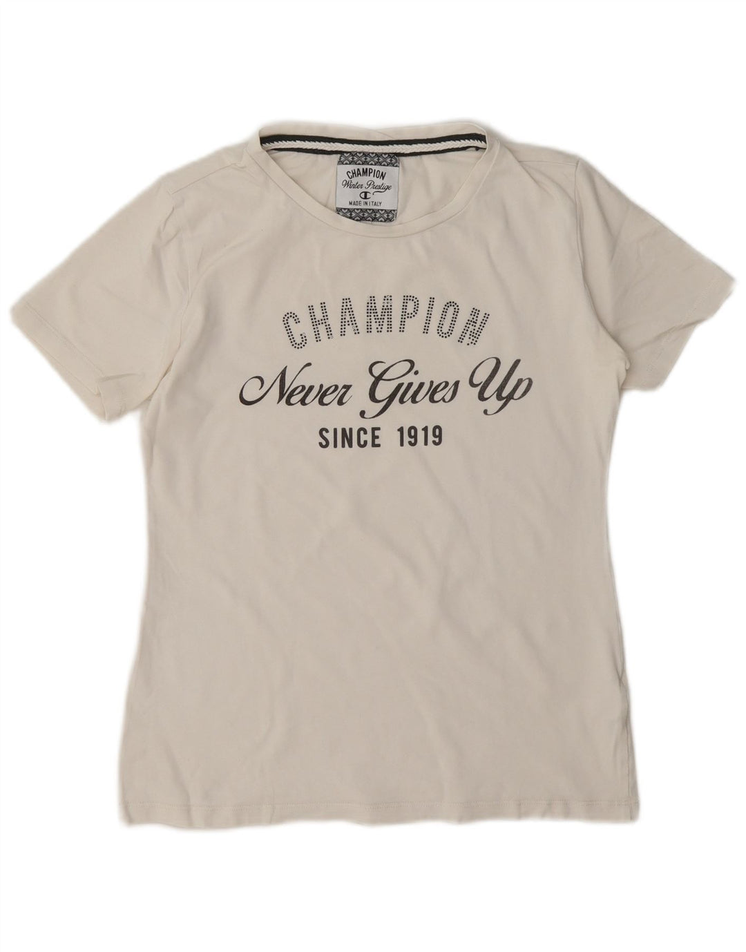 Champion T-Shirt Graphique Femme UK 12 Coton Blanc Moyen