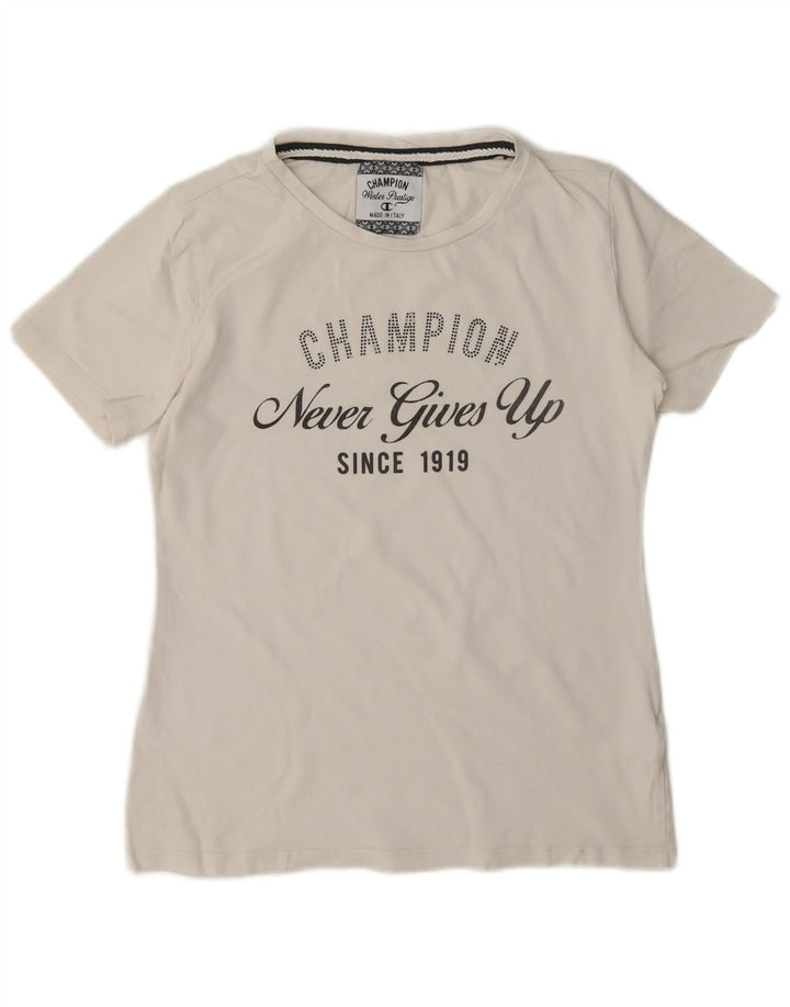 Champion T-Shirt Graphique Femme UK 12 Coton Blanc Moyen
