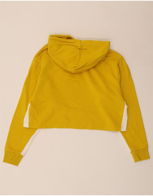 PUMA Sweat à capuche court surdimensionné pour femme UK 10 Small Jaune Colorblock