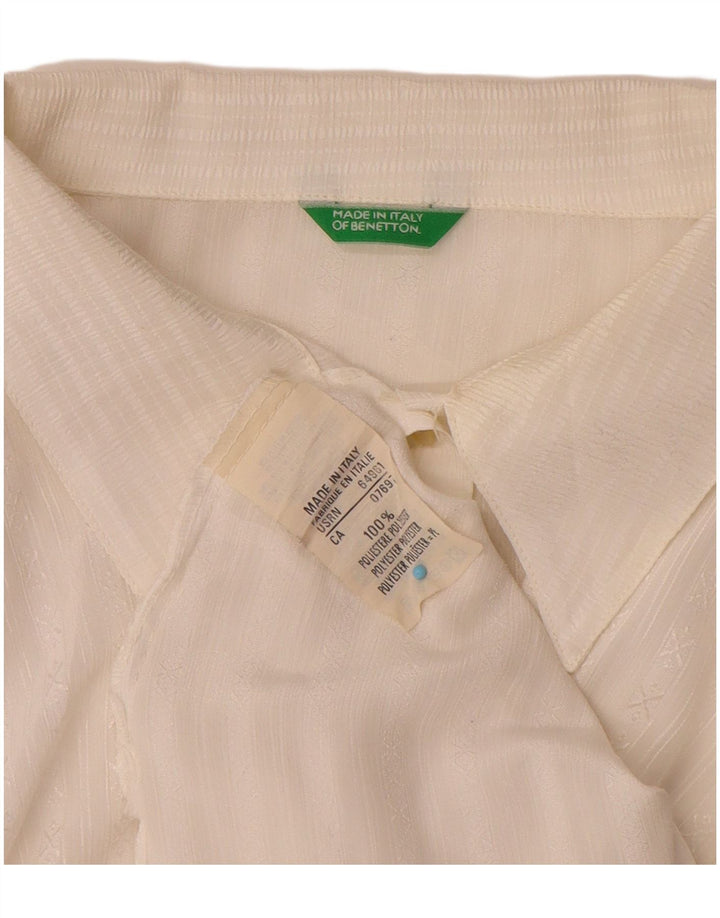 Benetton Chemise Chemisier Femme UK 46 Large Blanc Rayé Polyester