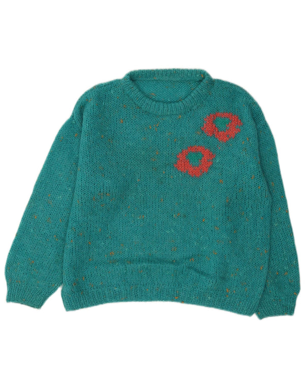 vintage Womens Crew Neck Jumper Sweater UK 16 Grand Bleu Moucheté