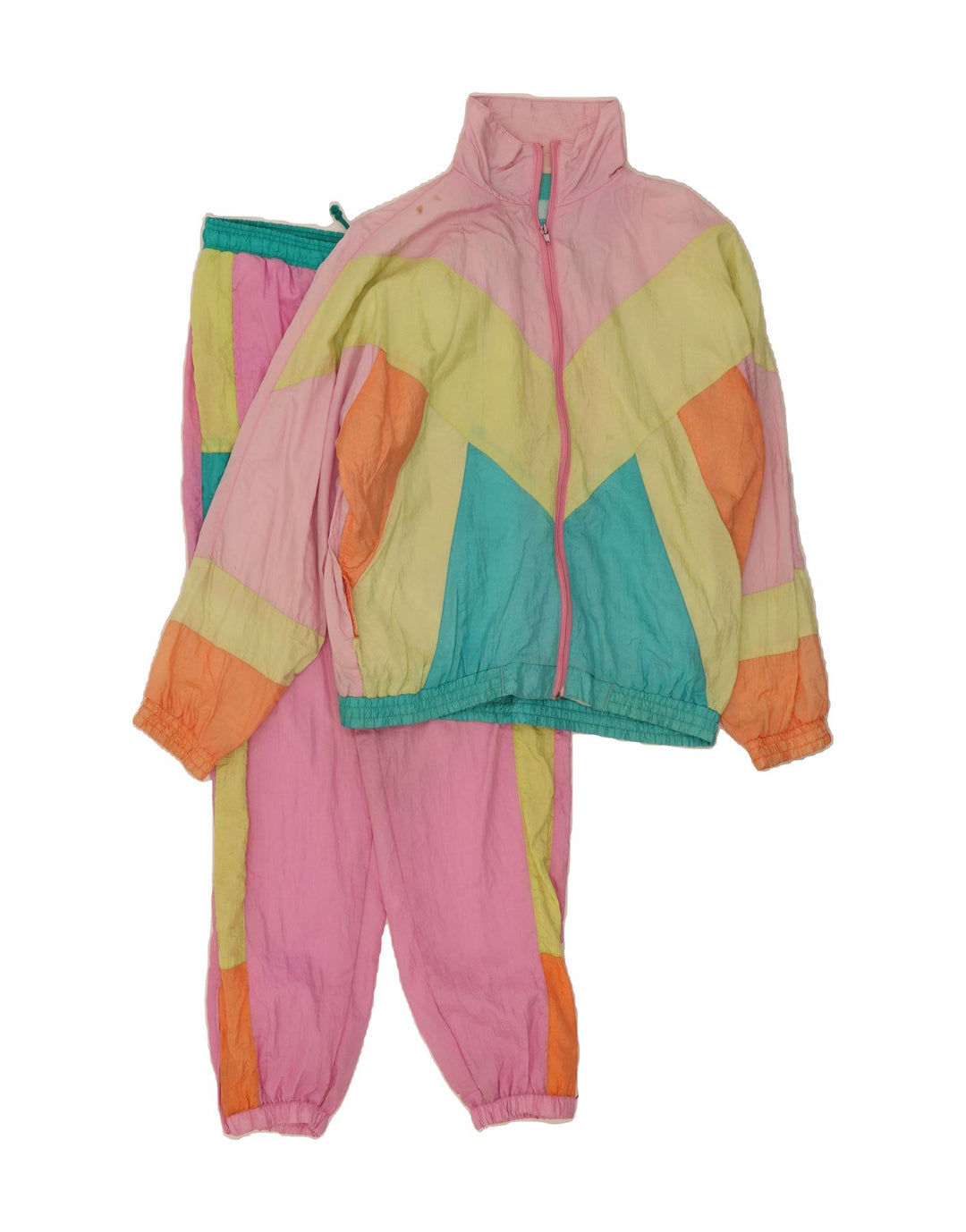 VINTAGE Survêtement complet surdimensionné pour femme UK 14 Medium Pink Colourblock