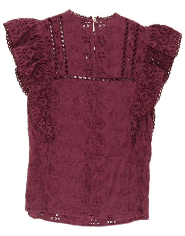 Karen Millen Chemisier pour femme UK 8 Petit coton floral bordeaux