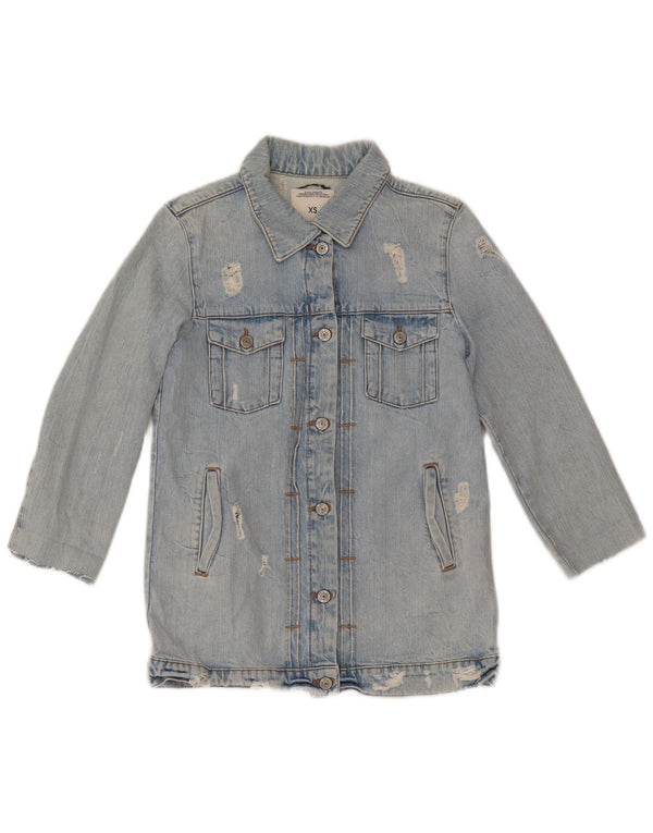 Zara Veste en jean à manches 3/4 en détresse pour femme UK 6 XS Bleu Coton