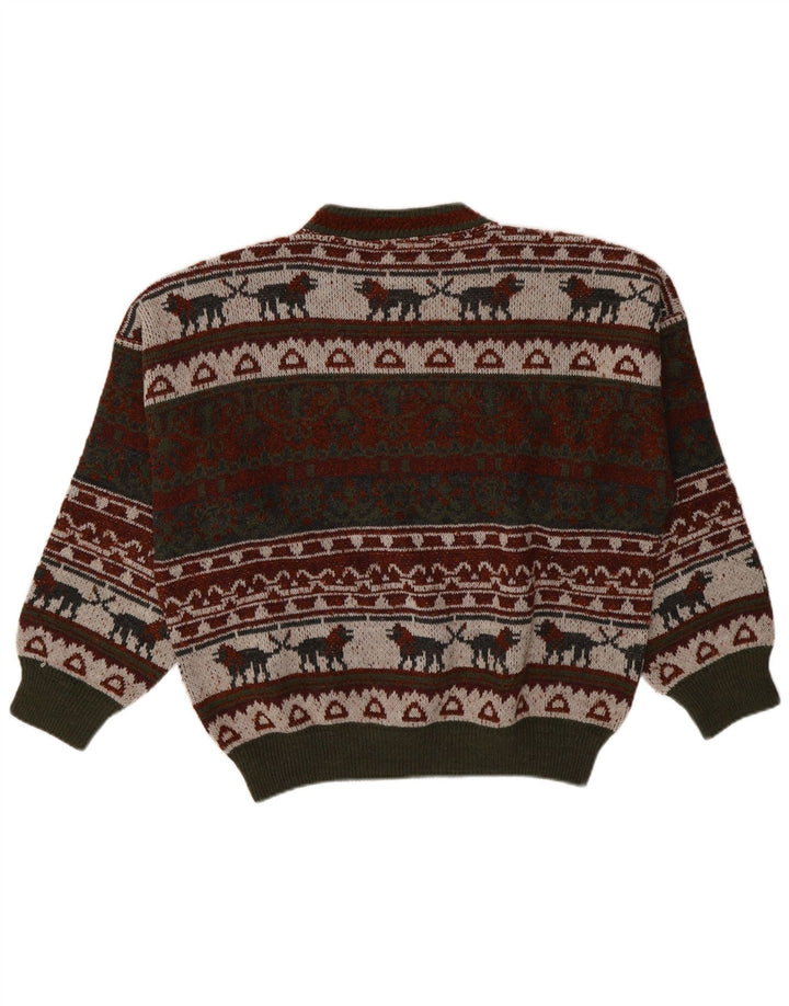 vintage Mens Crew Neck Jumper Pull XL Multicolore Fair Isle