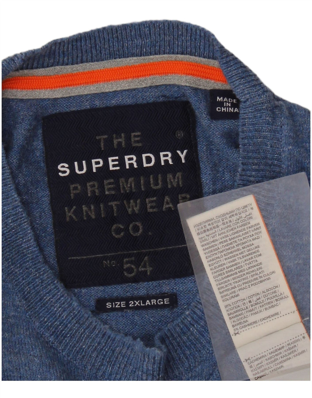 Superdry Pull à col rond pour homme 2XL Bleu Coton