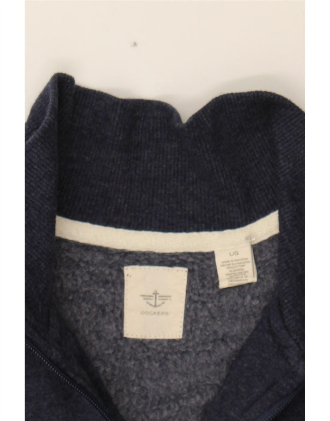 DOCKERS Mens Zip Neck Sweatshirt Jumper Large Navy Blue Cotton Vintage Dockers and Second-Hand Dockers from Messina Hembry 