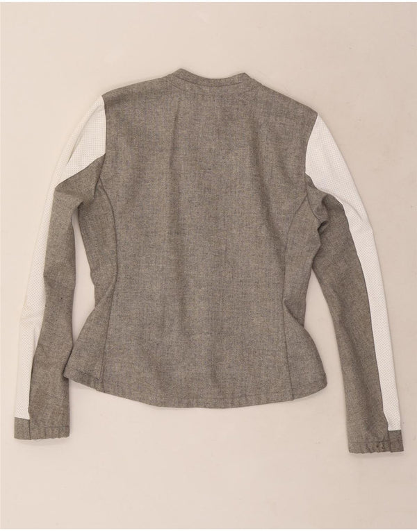 Adidas Veste Bomber Femme UK 12/14 Laine Colorblock Gris Moyen