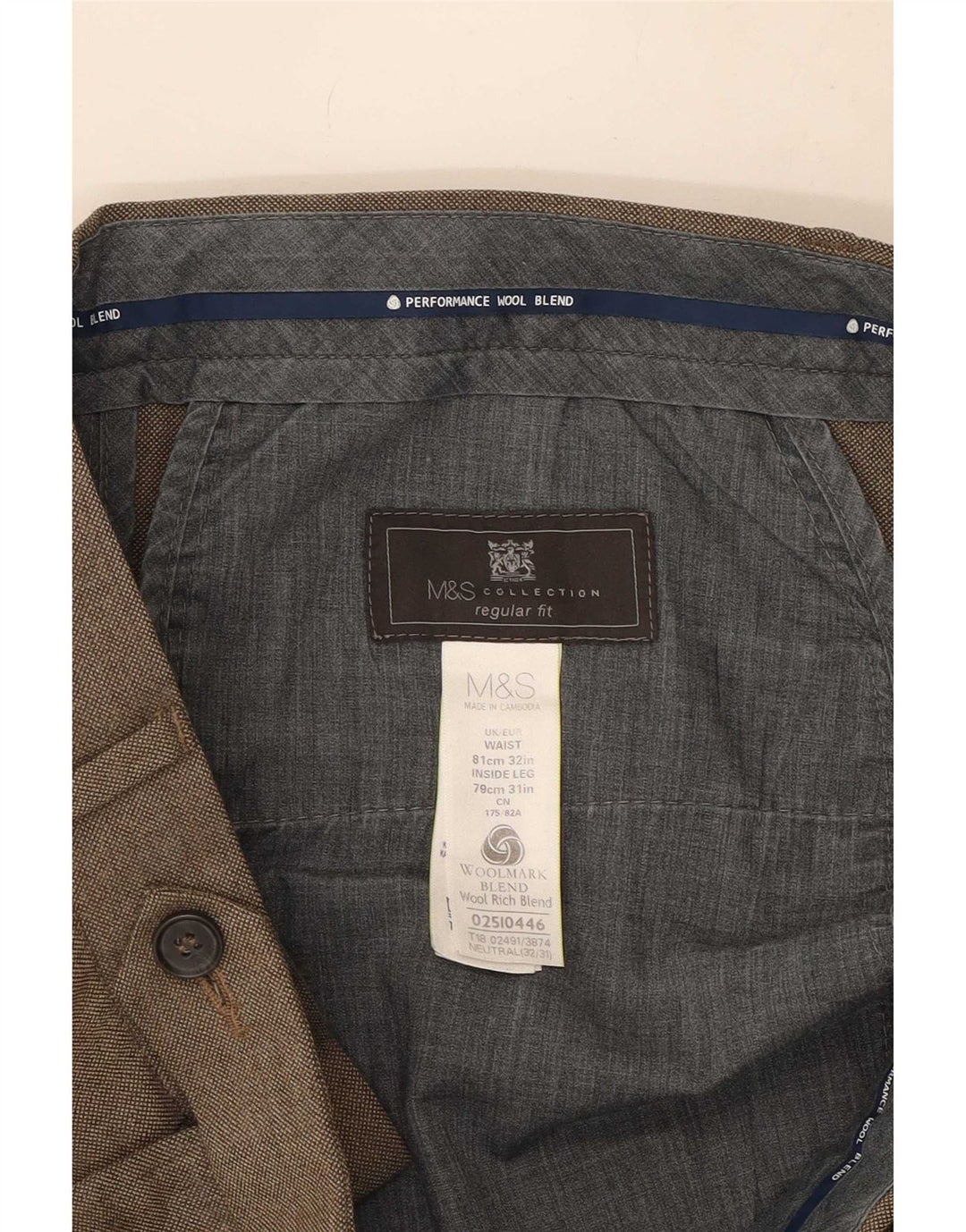 Marks & Spencer Pantalon de costume coupe classique pour homme W32 L31 laine beige