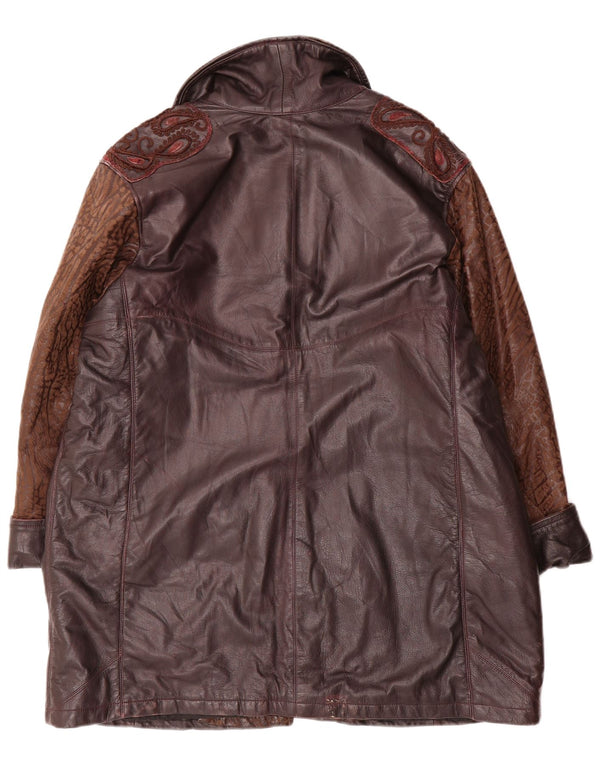 vintage Femmes Loose Fit Manteau en cuir UK 18 XL Bourgogne Paisley