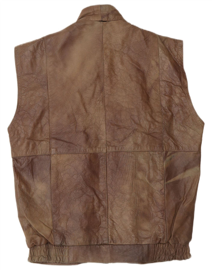 VINTAGE Gilet en cuir homme UK 38 Marron moyen
