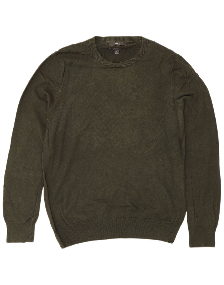Marks & Spencer Pull Col Rond Homme Kaki Moyen Coton