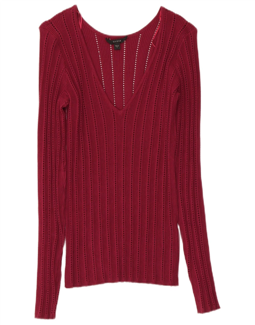 GUESS Pull col en V pour femme UK 12 Rayonne bordeaux moyen