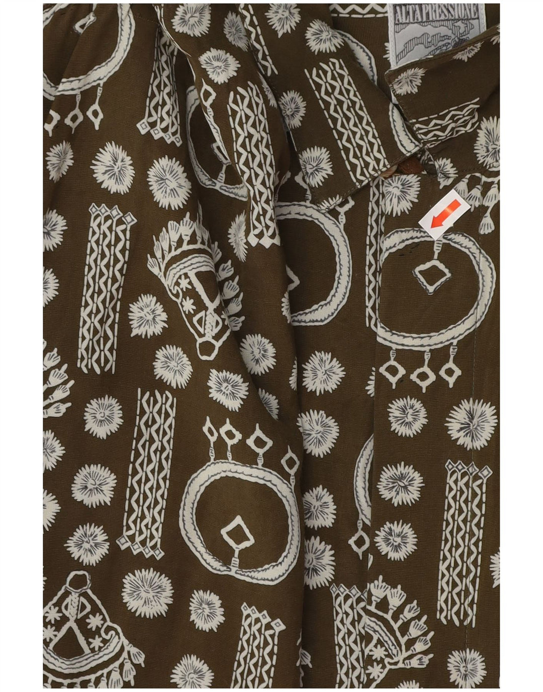 Chemise à manches courtes à motif abstrait vintage pour hommes XL Kaki