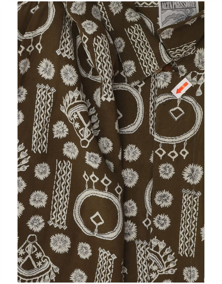 Chemise à manches courtes à motif abstrait vintage pour hommes XL Kaki