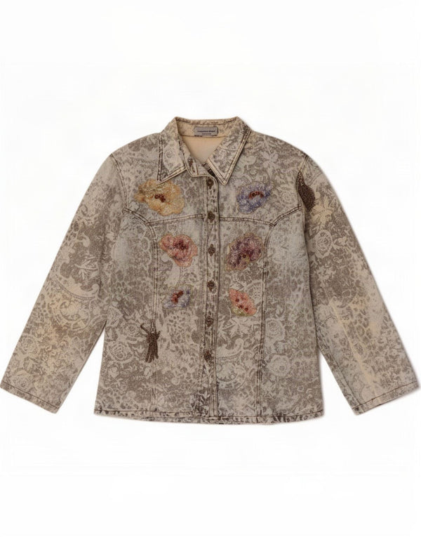 veste en denim femme vintage IT 44 Coton floral bleu moyen