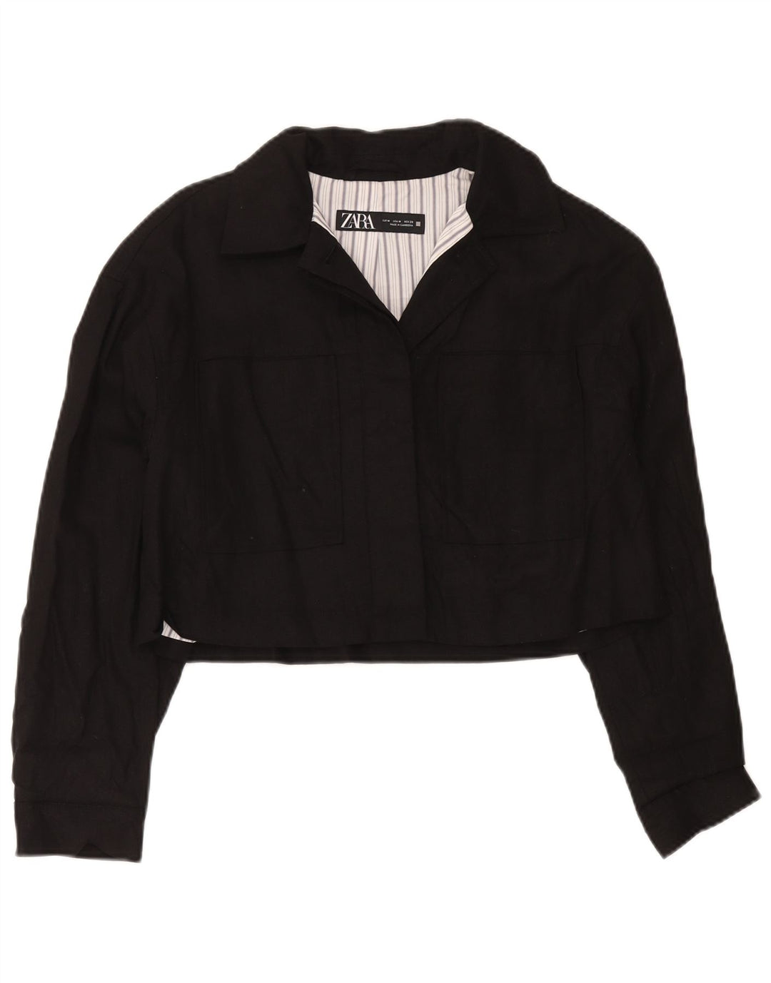 Zara Womens Crop Bomber Jacket UK 10 Moyen Noir Viscose