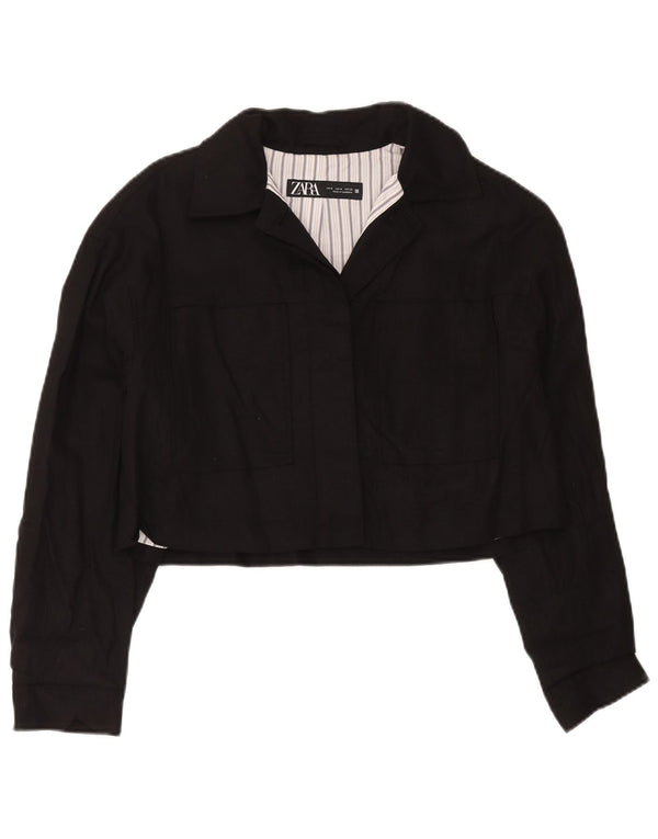 Zara Womens Crop Bomber Jacket UK 10 Moyen Noir Viscose