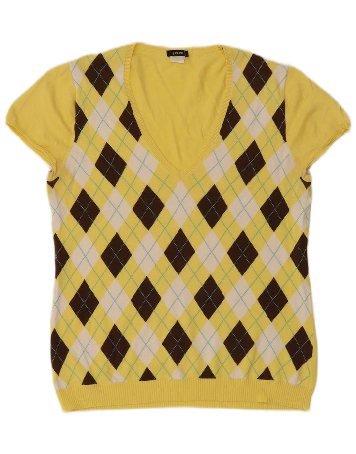J. CREW Pull col V pour femme UK 12 Jaune moyen Argyle/Diamant