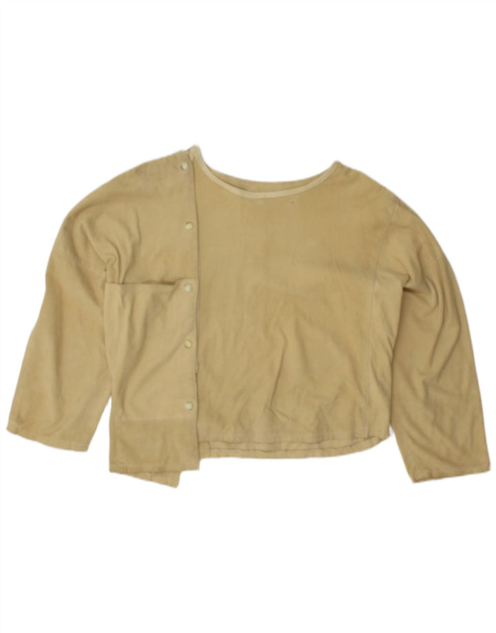 vintage Femmes Surdimensionné 3/4 Manches Blouse En Daim Top EU 38 Jaune Moyen