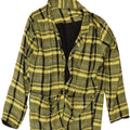vintage Femmes 1 Bouton Blazer Veste EU 44 XL Jaune Plaid Lin Classique