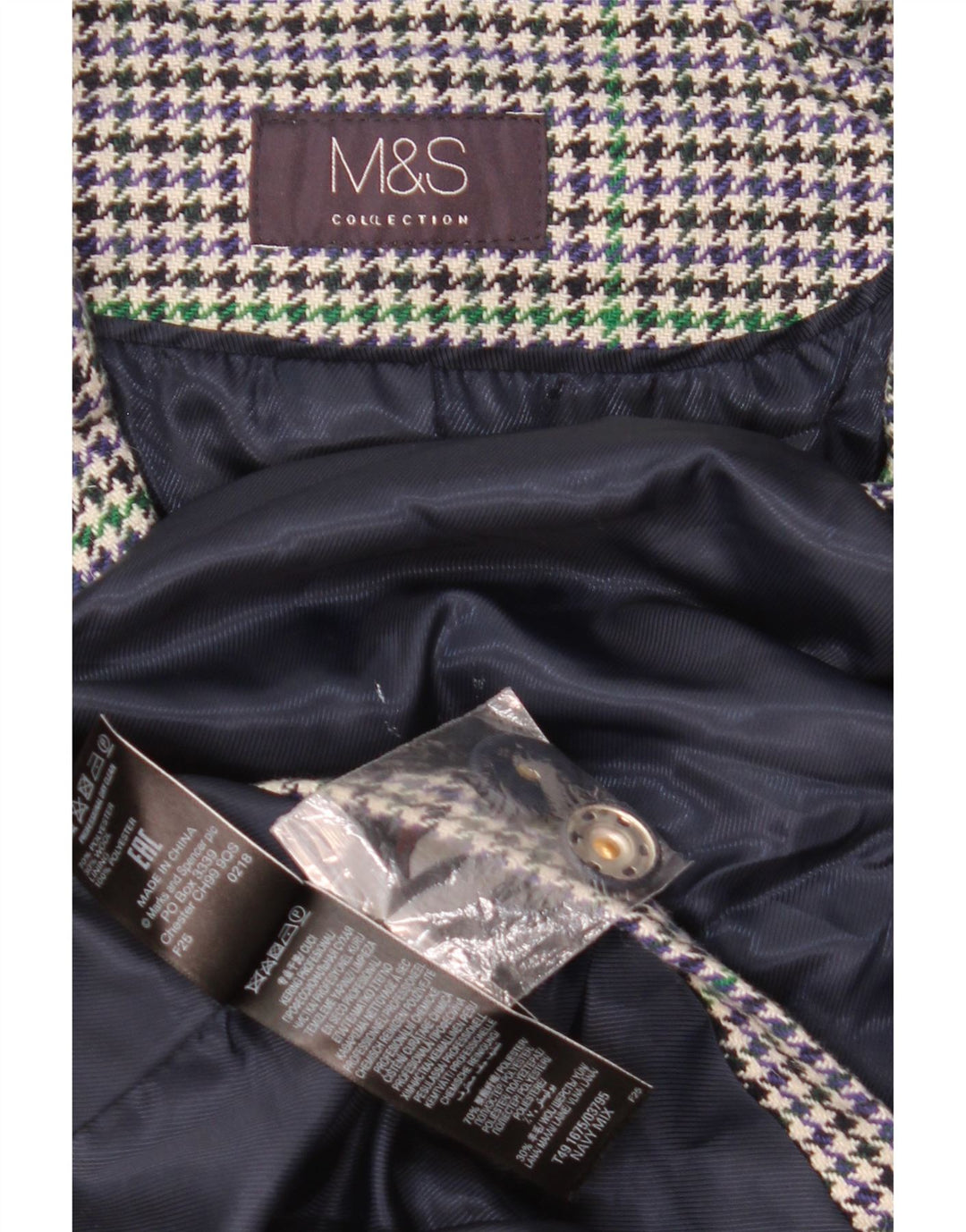 Marks & Spencer Manteau Femme UK 22 3XL Bleu Marine Pied-de-Poule Polyester