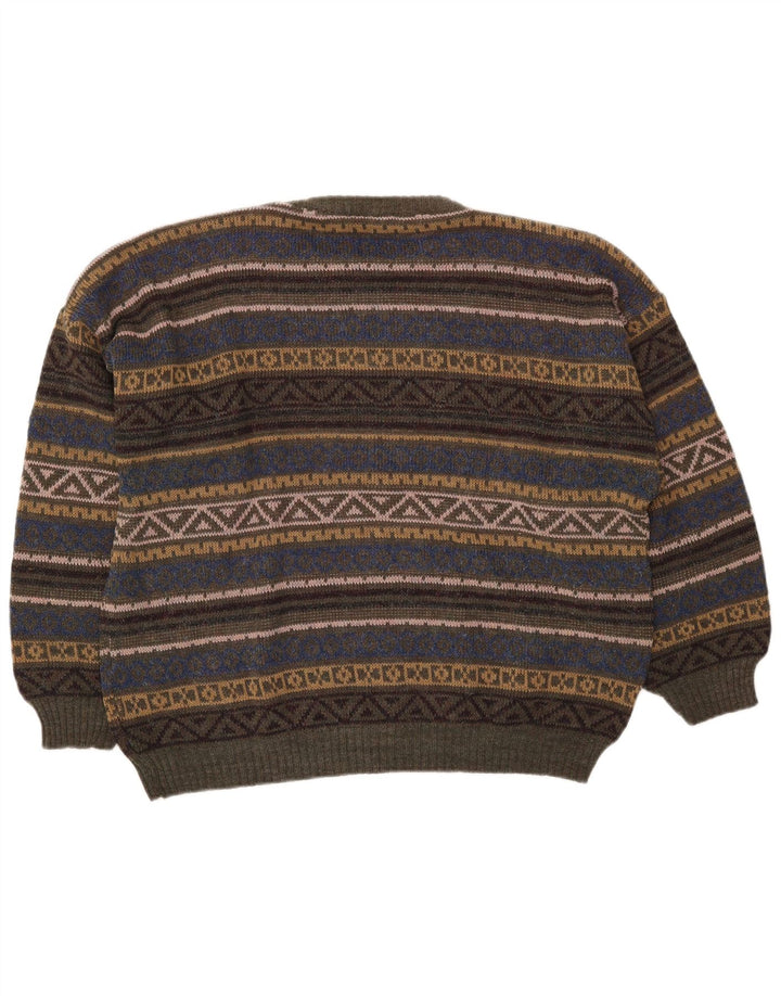 vintage Mens Crew Neck Jumper Pull Moyen Multicolore Fair Isle