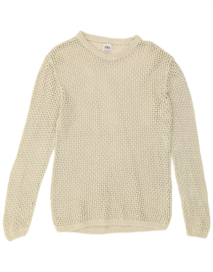 Zara Pull transparent à col rond pour homme, grand beige