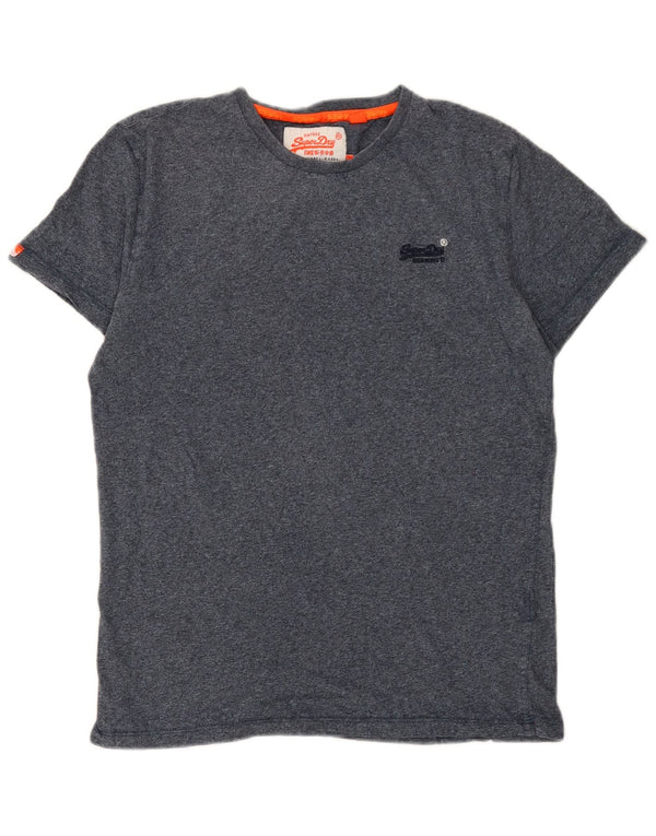 Superdry Homme T-Shirt Top Large Bleu Marine Moucheté Coton